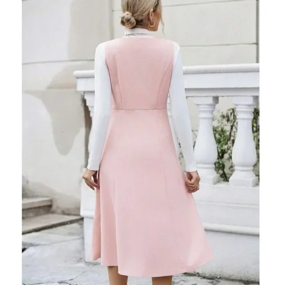 Flap Pocket Button Front Midi Dress  Pink - Picture 6 of 6